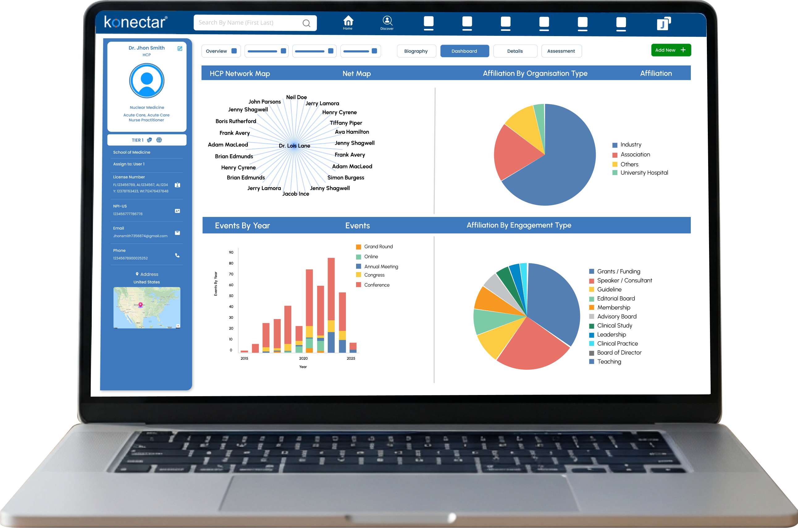 konectar KOL Management Platform Dashboard on Laptop